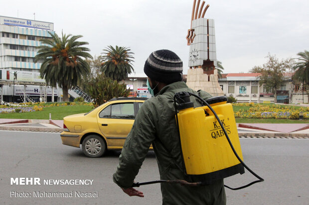 Disinfecting public transportation fleet in Gorgan
