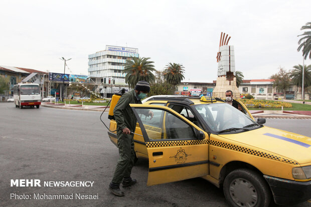 Disinfecting public transportation fleet in Gorgan
