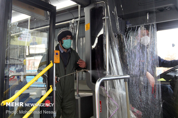 Disinfecting public transportation fleet in Gorgan
