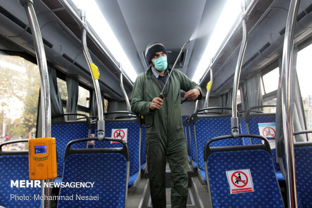 Disinfecting public transportation fleet in Gorgan
