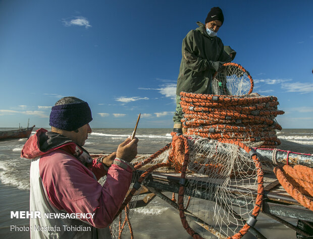 Traditional trawling on Caspian coast of Iran