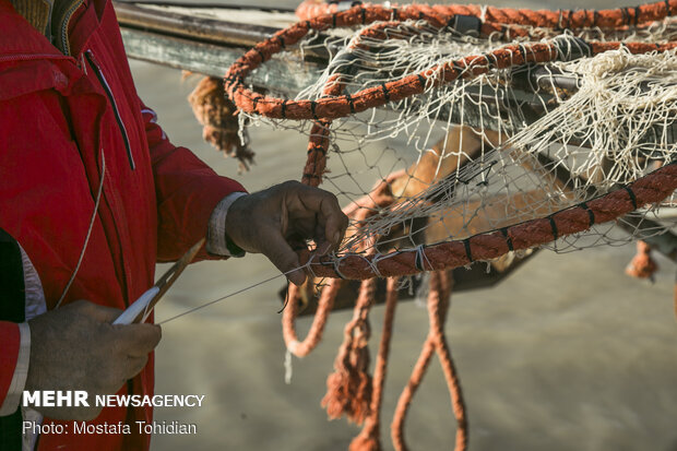 Traditional trawling on Caspian coast of Iran