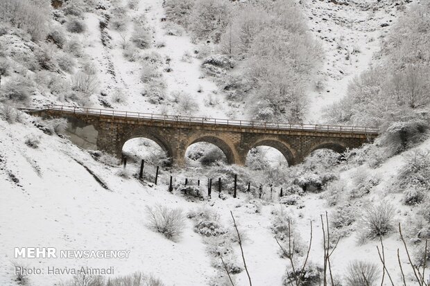 Autumn snow falls in Veresk, north Iran
