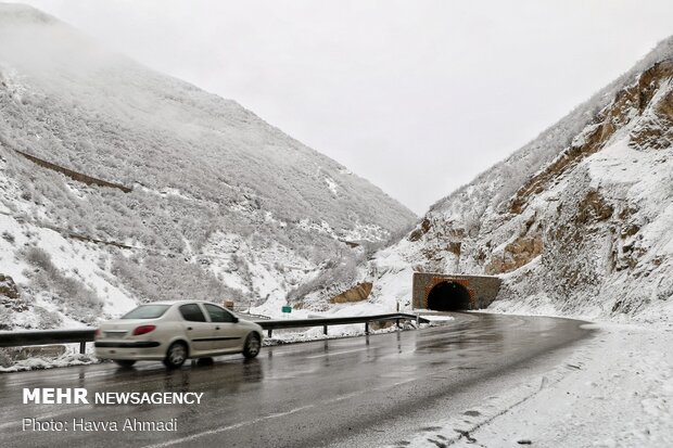 Autumn snow falls in Veresk, north Iran