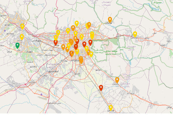 میزان آلودگی هوا در شهرهای استان تهران