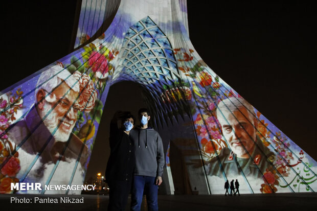 Video-mapping projection on Azadi Tower on Soleimani's anniv.