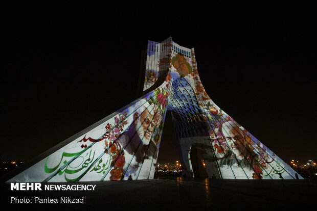 Video-mapping projection on Azadi Tower on Soleimani's anniv.