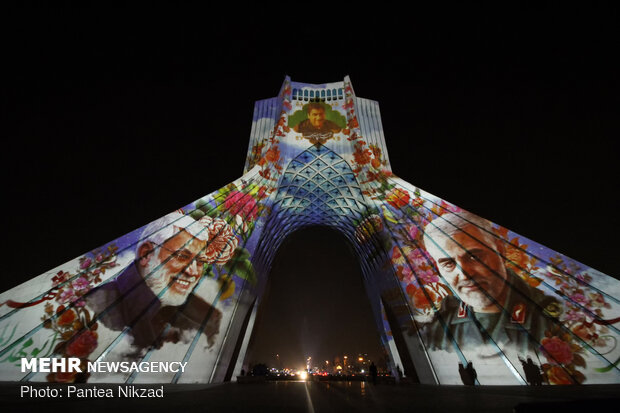 Video-mapping projection on Azadi Tower on Soleimani's anniv.