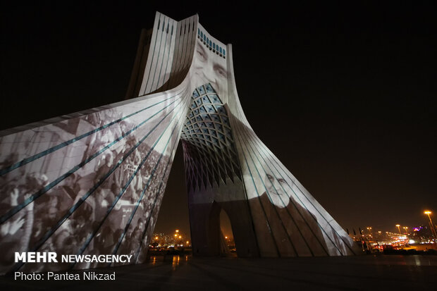 Video-mapping projection on Azadi Tower on Soleimani's anniv.