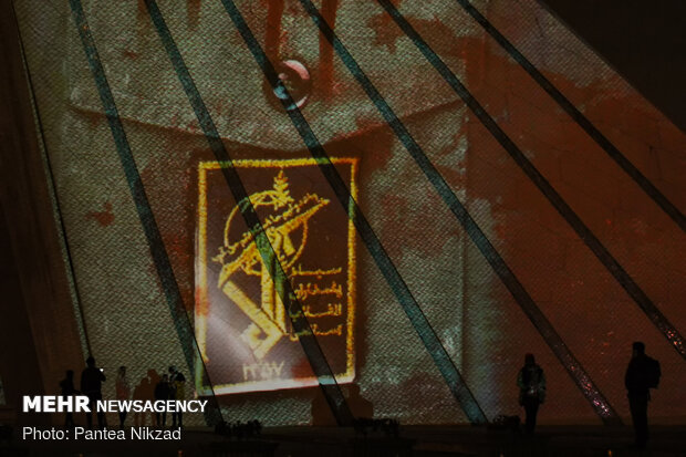 Video-mapping projection on Azadi Tower on Soleimani's anniv.