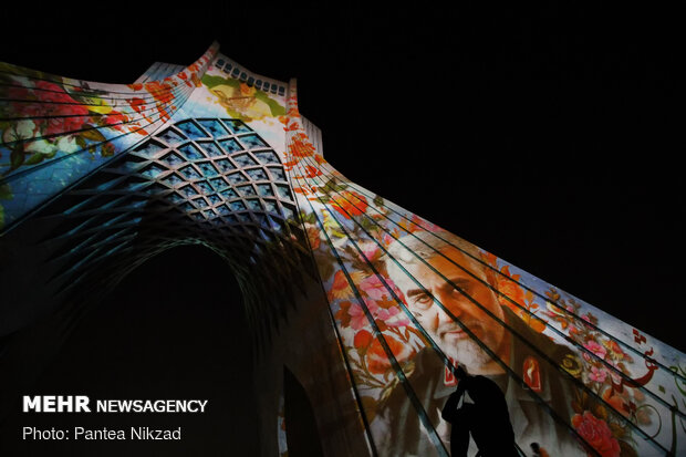 Video-mapping projection on Azadi Tower on Soleimani's anniv.