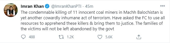 قتل ۱۱ معدنچی هزاره در «بلوچستان» پاکستان/ عمران خان واکنش نشان داد