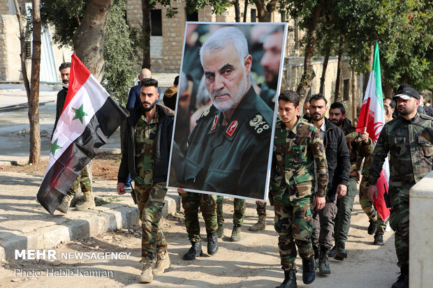 مراسم بزرگداشت سرداران شهید حاج قاسم و ابومهدی در شهر حلب