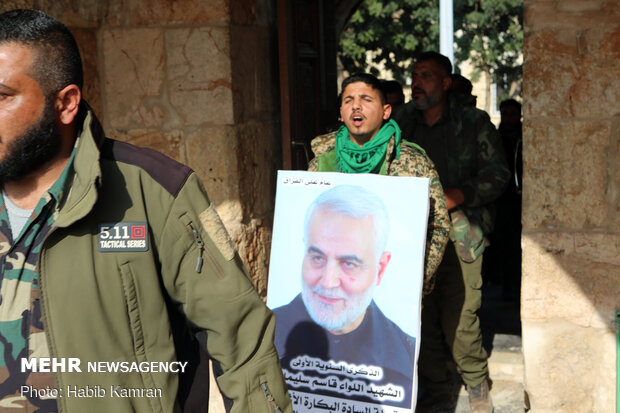 مراسم بزرگداشت سرداران شهید حاج قاسم و ابومهدی در شهر حلب