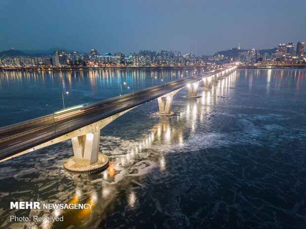 یخ زدن رودخانه هان در کره جنوبی