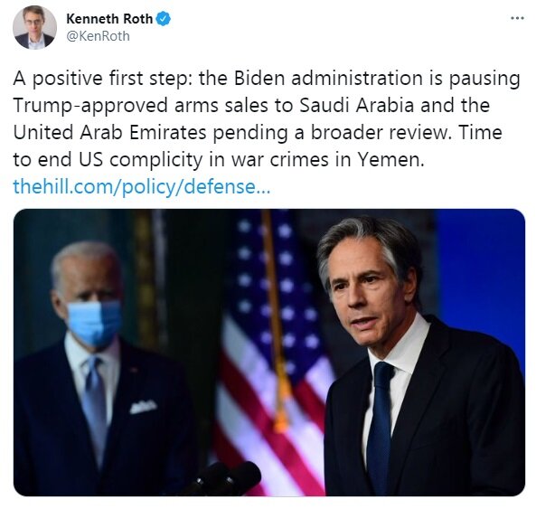 استقبال دیدبان حقوق بشر از توقف فروش تسلیحات به عربستان