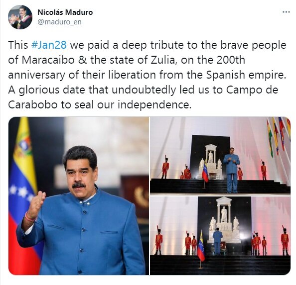 مادورو سالگرد پایان استعمار اسپانیا بر ونزوئلا را تبریک گفت
