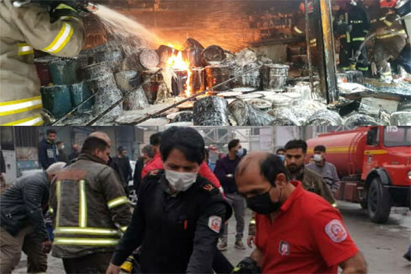 آتش سوزی در ۳ رنگ فروشی در شهر گلستان/۲آتش نشان مصدوم شدند