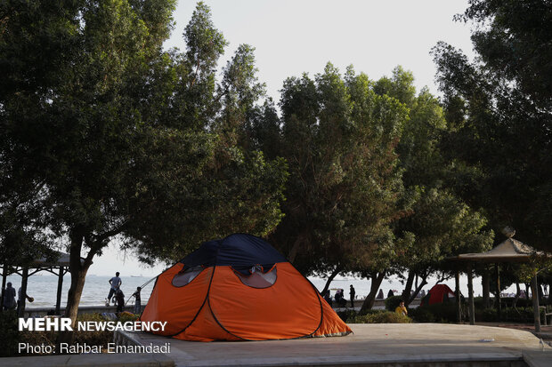 برپایی چادر مسافران در سواحل بندرعباس
