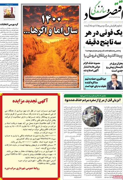 روزنامه‌های اقتصادی یکشنبه ۵ اردیبهشت۱۴۰۰