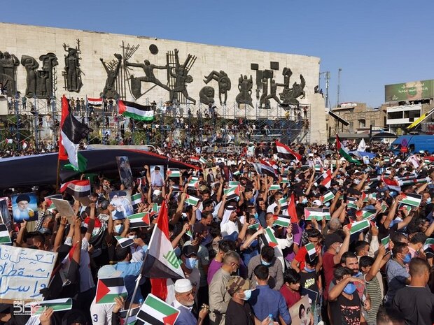 مئات الآلاف من العراقيين يتضامنون مع الشعب الفلسطيني في بغداد