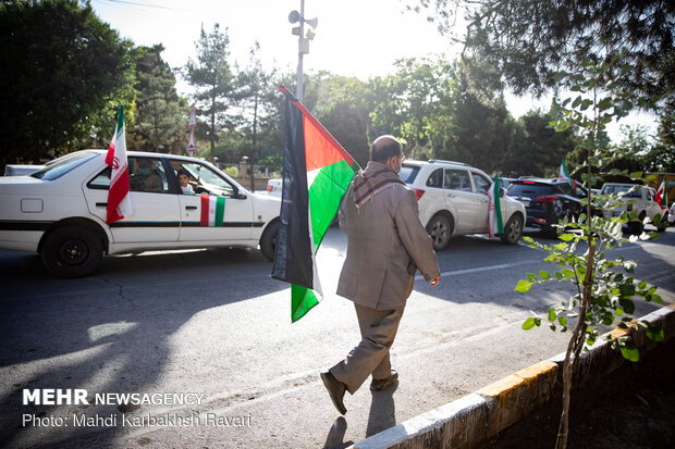 راهپیمایی خودرویی مردم کرمان در حمایت از مردم فلسطین