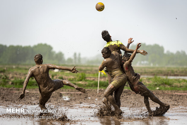 Soccer on paddy field