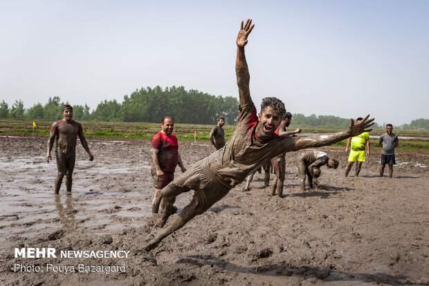 Soccer on paddy field