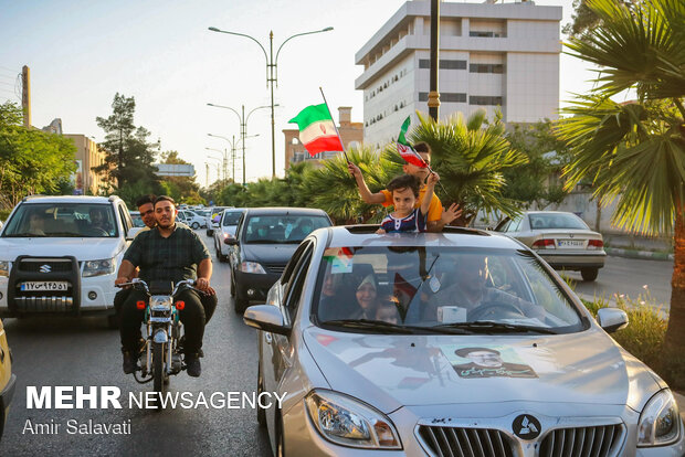 People in Semnan celebrating victory of Raeisi in Election 