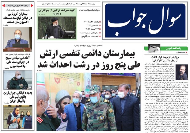 صفحه اول روزنامه های گیلان