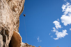 Preparing route for rock climbing in Urmia