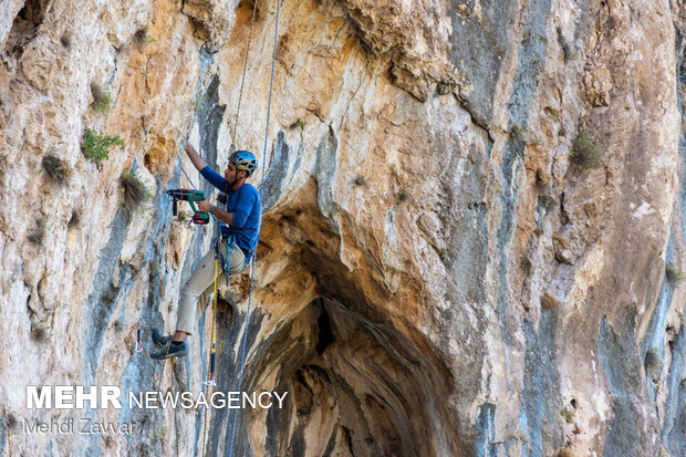 Preparing route for rock climbing in W Azerbaijan Province
