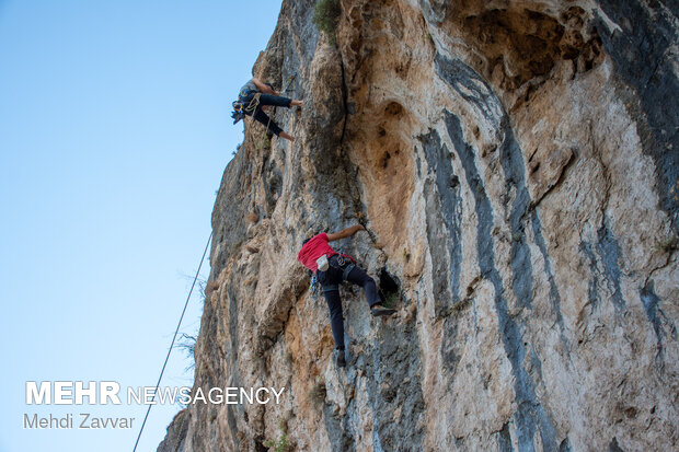 Preparing route for rock climbing in W Azerbaijan Province
