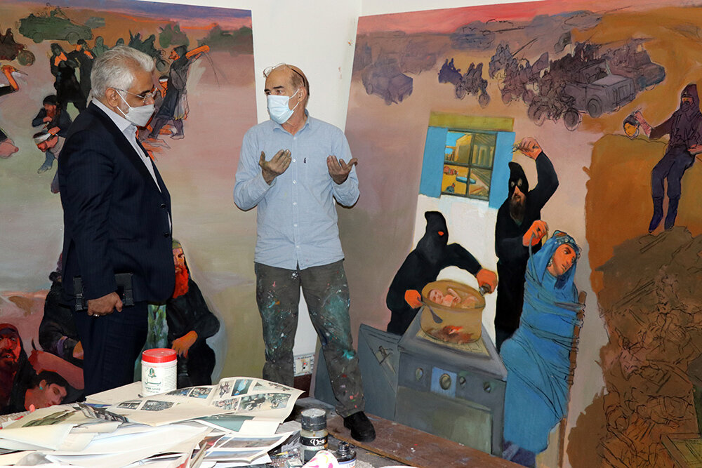 بازدید رییس دانشگاه آزاد از کارگاه نقاشی «در رثای سیمرغ تجلی»