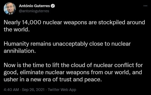 دبیرکل سازمان ملل: بشریت به مرز نابودی هسته ای رسیده است