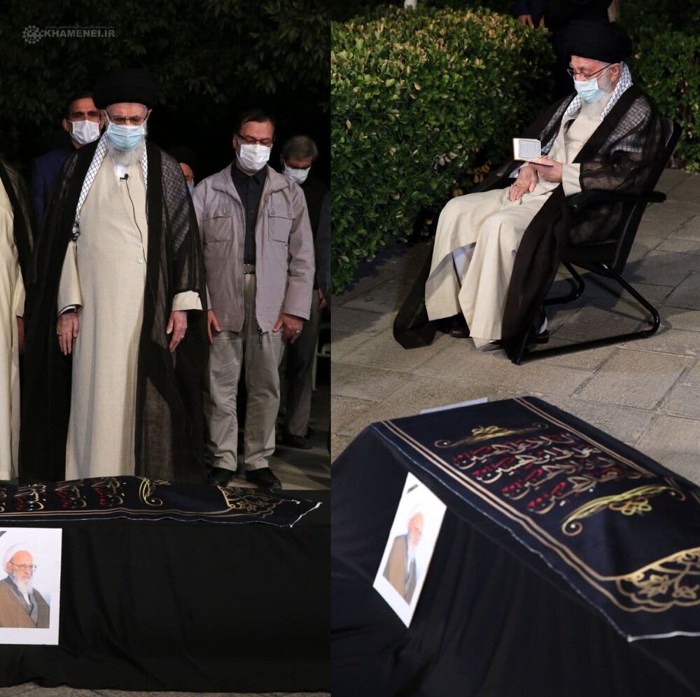 قائد الثورة الاسلامية يصلّي على جثمان العلّامة الراحل 