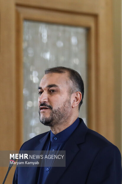 حسین امیر عبدالهیان وزیر امور خارجه ایران در نشست خبری با وزیر امور خارجه ارمنستان حضور دارد