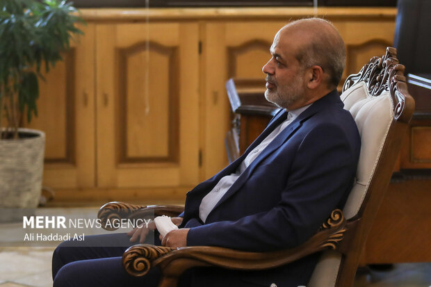 احمد وحیدی وزیر کشور ایران در حال گفتگو با سلیمان سویلو وزیر کشور ترکیه است