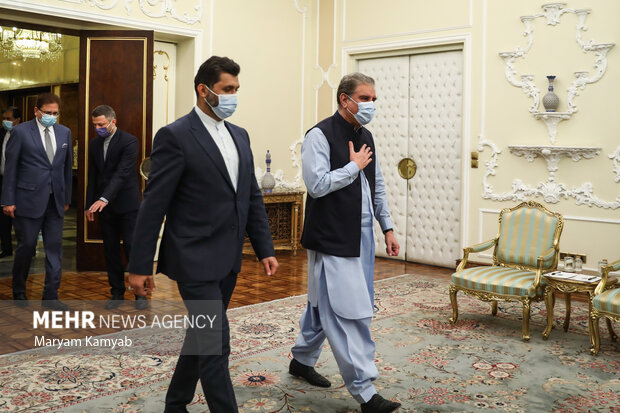 شاه محمود قریشی وزیر امور خارجه پاکستان در حال ورود به محل دیدار با رئیس جمهور ایران است