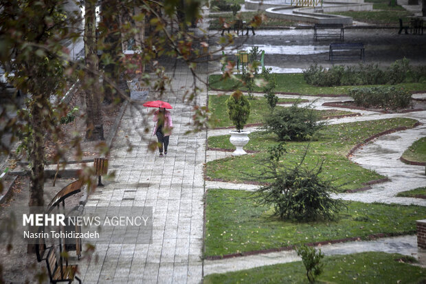 بارش باران و تگرگ در شهر کرمانشاه و کاهش آلودگی هوا