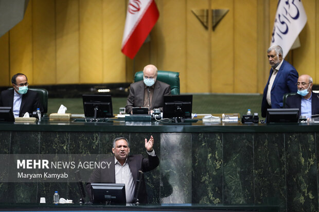 شمس الدین حسینی نماینده مجلس در حال سخنرانی در جلسه علنی مجلس است