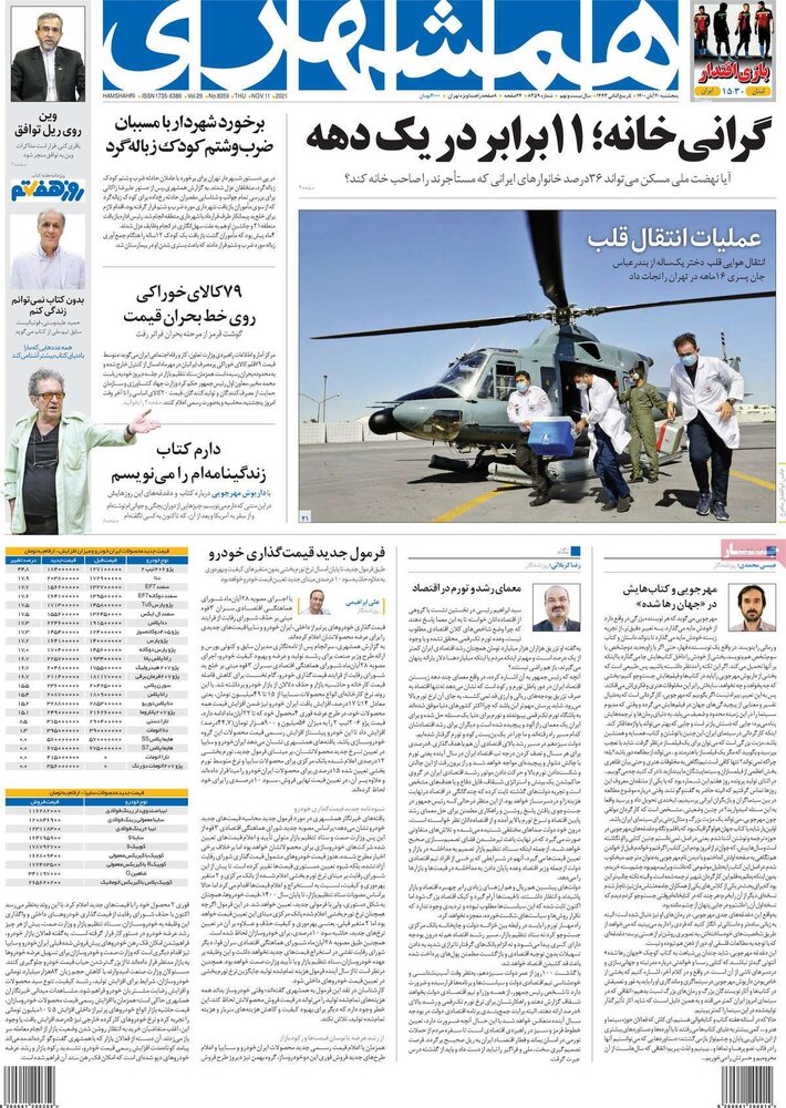 روزنامه‌های صبح پنجشنبه ۲۰ آبان ۱۴۰۰
