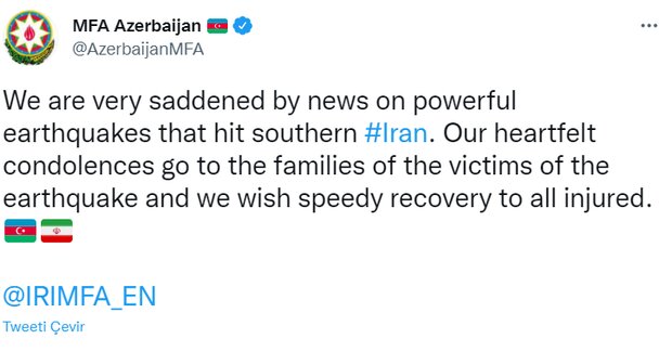 Condolence message from Azerbaijan to Iran