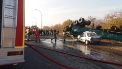 واژگونی تانکر سوخت با ۳ مصدوم در قزوین