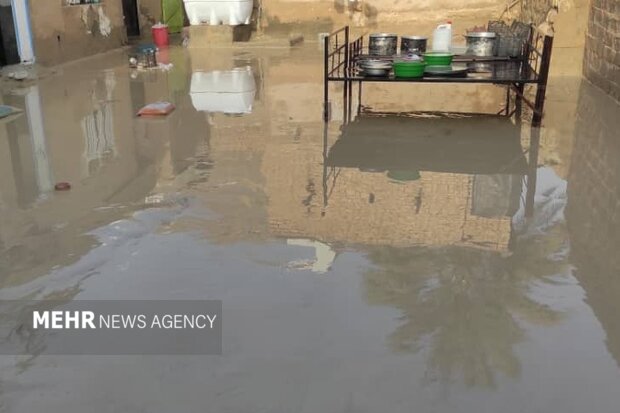 جاری شدن سیلاب در روستای هرمود لارستان/آب گرفتگی منازل