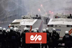 درگیری شدید معترضان به محدودیت‌های کرونایی در بلژیک با پلیس