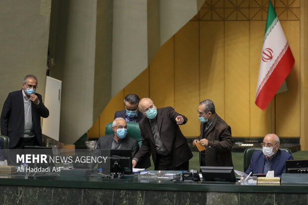محمد باقر قالیباف رئیس مجلس شورای اسلامی در صحن علنی مجلس شورای اسلامی حضور دارد