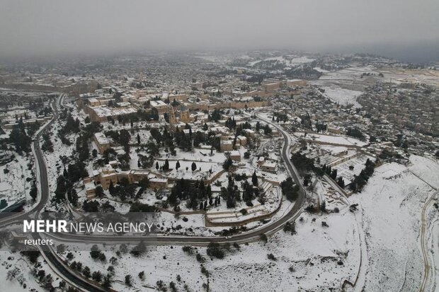 بارش برف در مسجدالاقصی