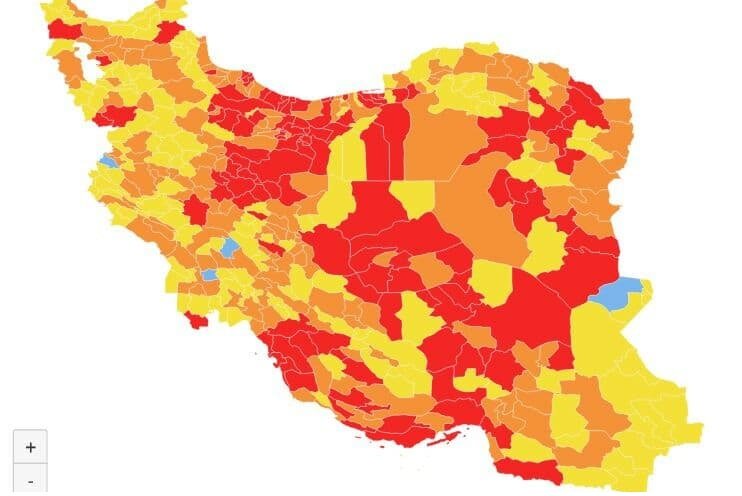 رنگ آبی از نقشه کرونایی کشور پاک شد/ ۲۴۷ شهر   در وضعیت قرمز