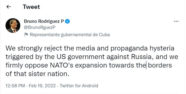 Cuba rejects US propaganda hysteria against Russia